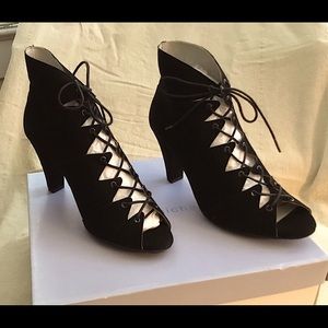 Eric Michael Black Lace-up Open Toe Suede Bootie